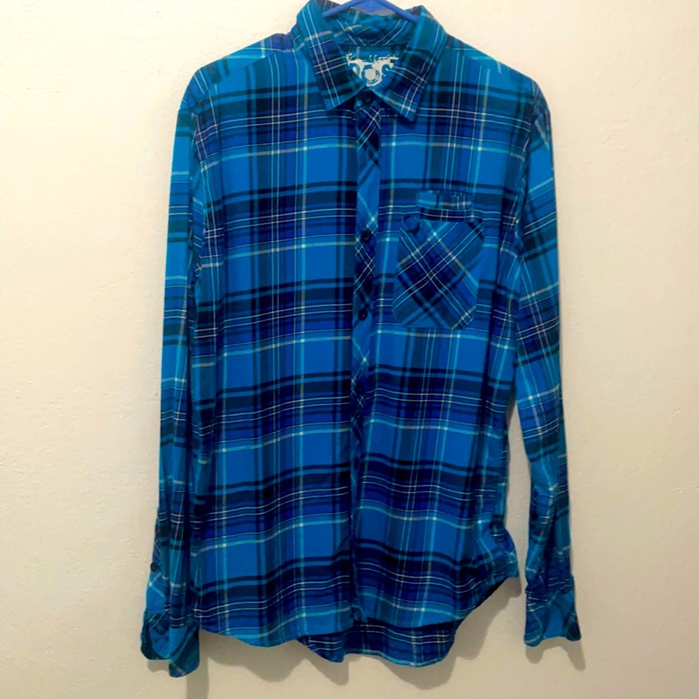 Aeropostale Aqua Blue Plaid Button Shirt Medium